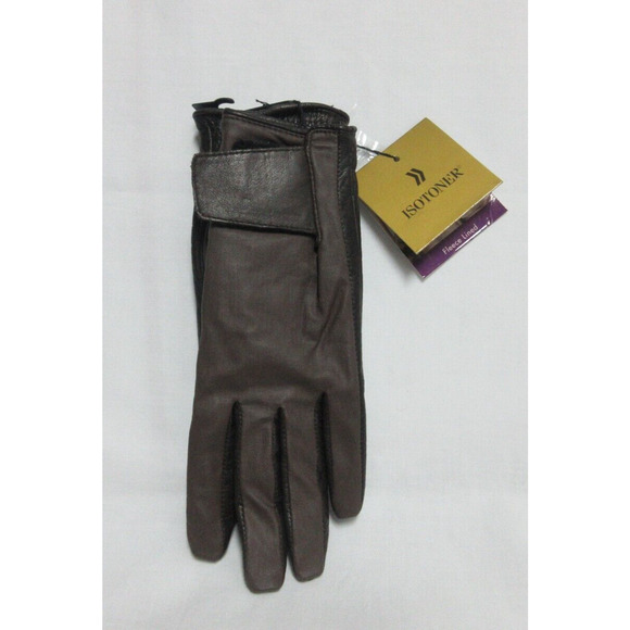 VTG Isotoner Leather Fleece Lined Dark Brown Gloves Hook/ Loop Size S/M NEW 1999 - Picture 1 of 6